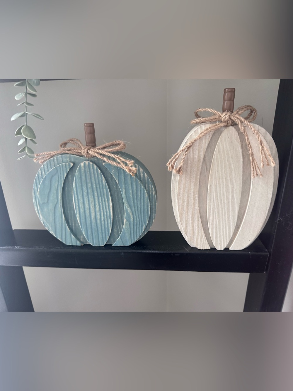 Rustic Blue and Cream Wood Pumpkin Pair - Home Accents Decor